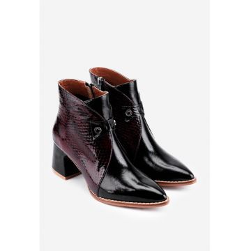 Botine bordo cu negru din piele