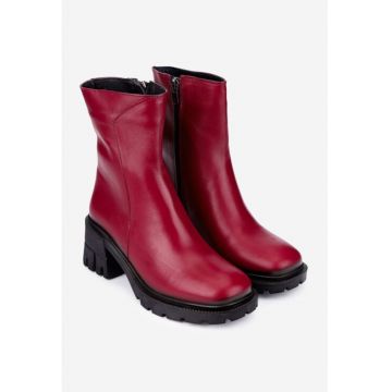 Botine burgundy din piele naturala cu fermoar