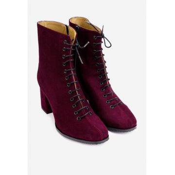 Botine burgundy din piele naturala intoarsa cu siret