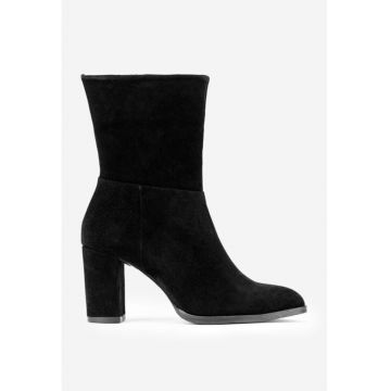 Botine elegante negre din piele intoarsa