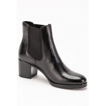 Botine negre din piele cu elastic