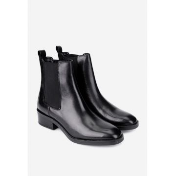 Botine dama negre din piele naturala cu elastic