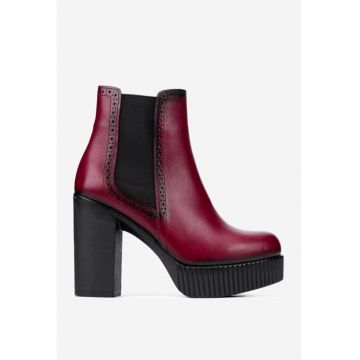 Botine dama bordo din piele naturala