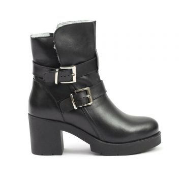 Botine dama casual din piele naturala - 076 Negru Box