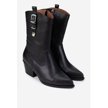 Botine dama negre din piele naturala tip cowboy