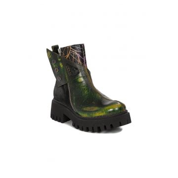 Botine dama - Piele naturala - Verde/Negru